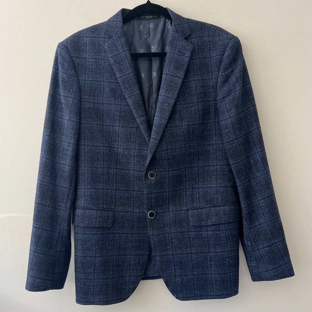 John Varvatos Bedford Navy Plaid Wool Blazer Sportcoat Single Breasted Size 44R